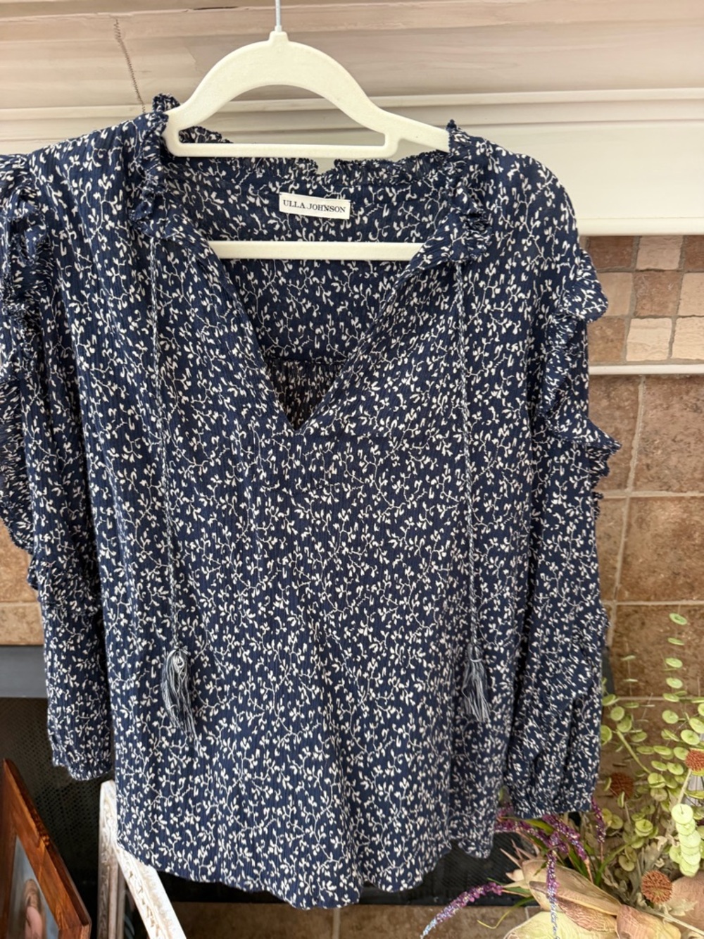 Ulla Johnson Lilian Blouse cotton gauze with tassels navy white 4